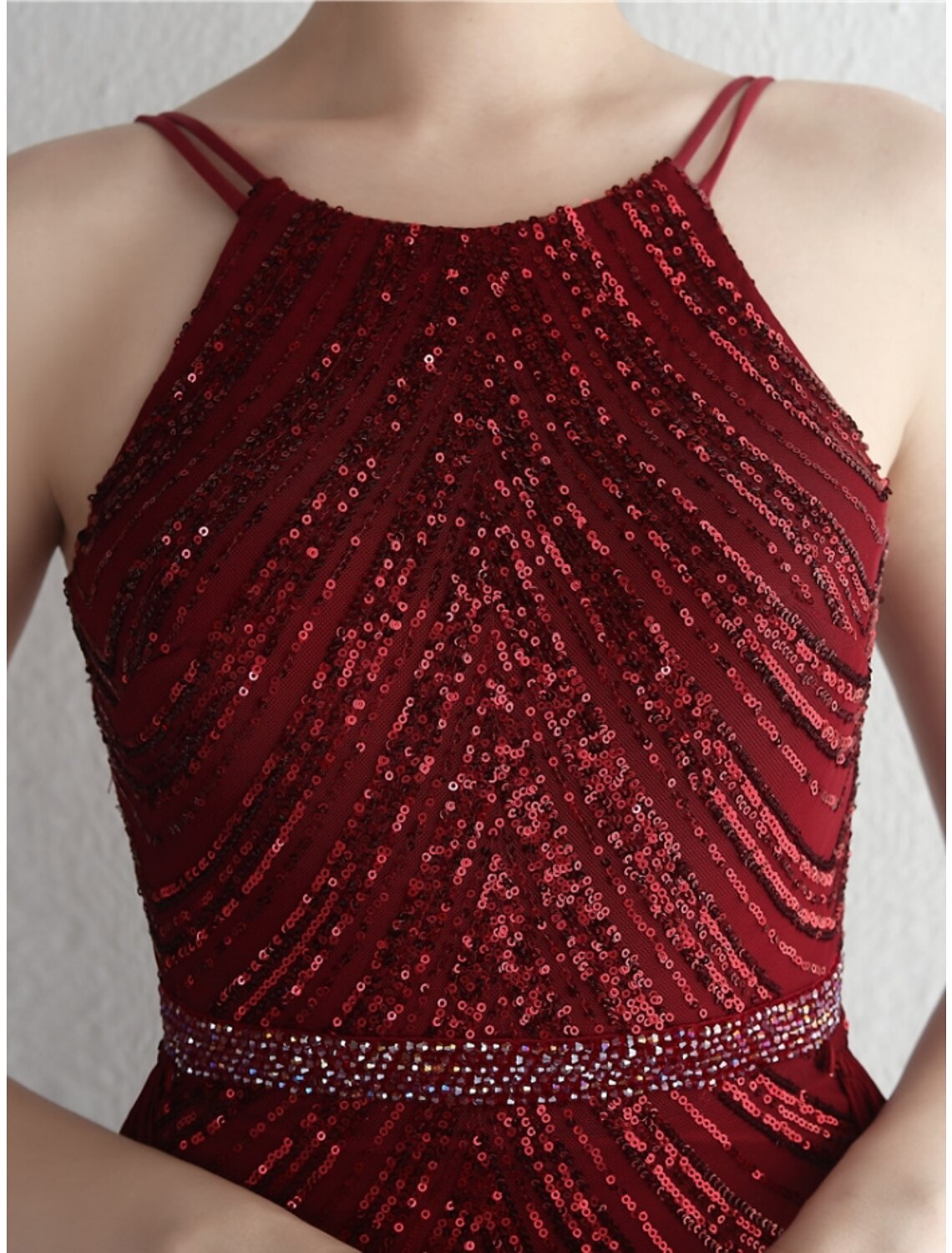 Mermaid / Trumpet Evening Gown Elegant Dress Formal Sweep / Brush Train Sleeveless Spaghetti Strap Chiffon with Glitter Pleats