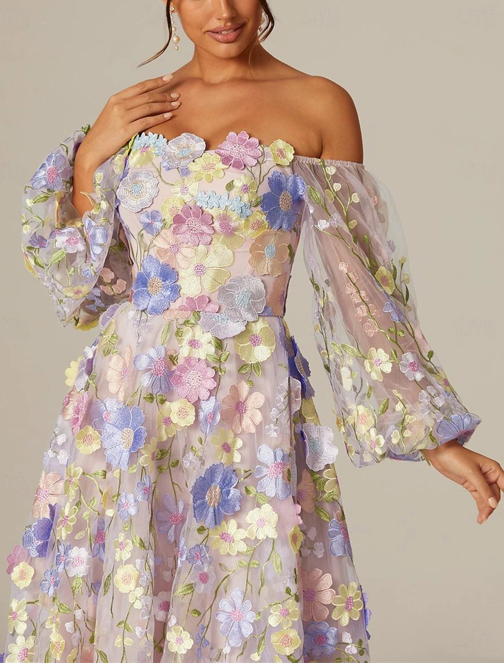 Vestidos de fiesta de corte A, vestido vintage para San Valentín, fiesta de graduación, largo hasta la rodilla, manga larga, escote cuadrado, tul con apliques