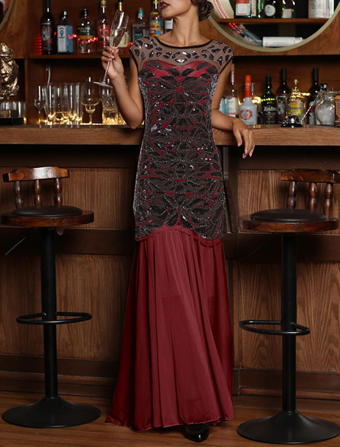 Abiti da festa a trapezio, con scollo a V, senza maniche, con scollo a V, con paillettes e scollo a V, per invitati a nozze e compleanni