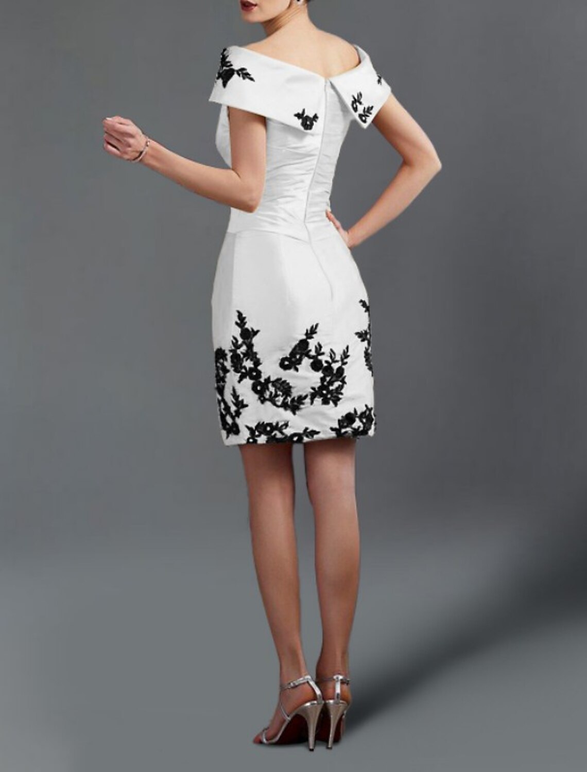 Vestido de cóctel con corte tubo/columna, color block, para bodas, fiestas, corto/mini, sin mangas, hombros descubiertos, tela con apliques