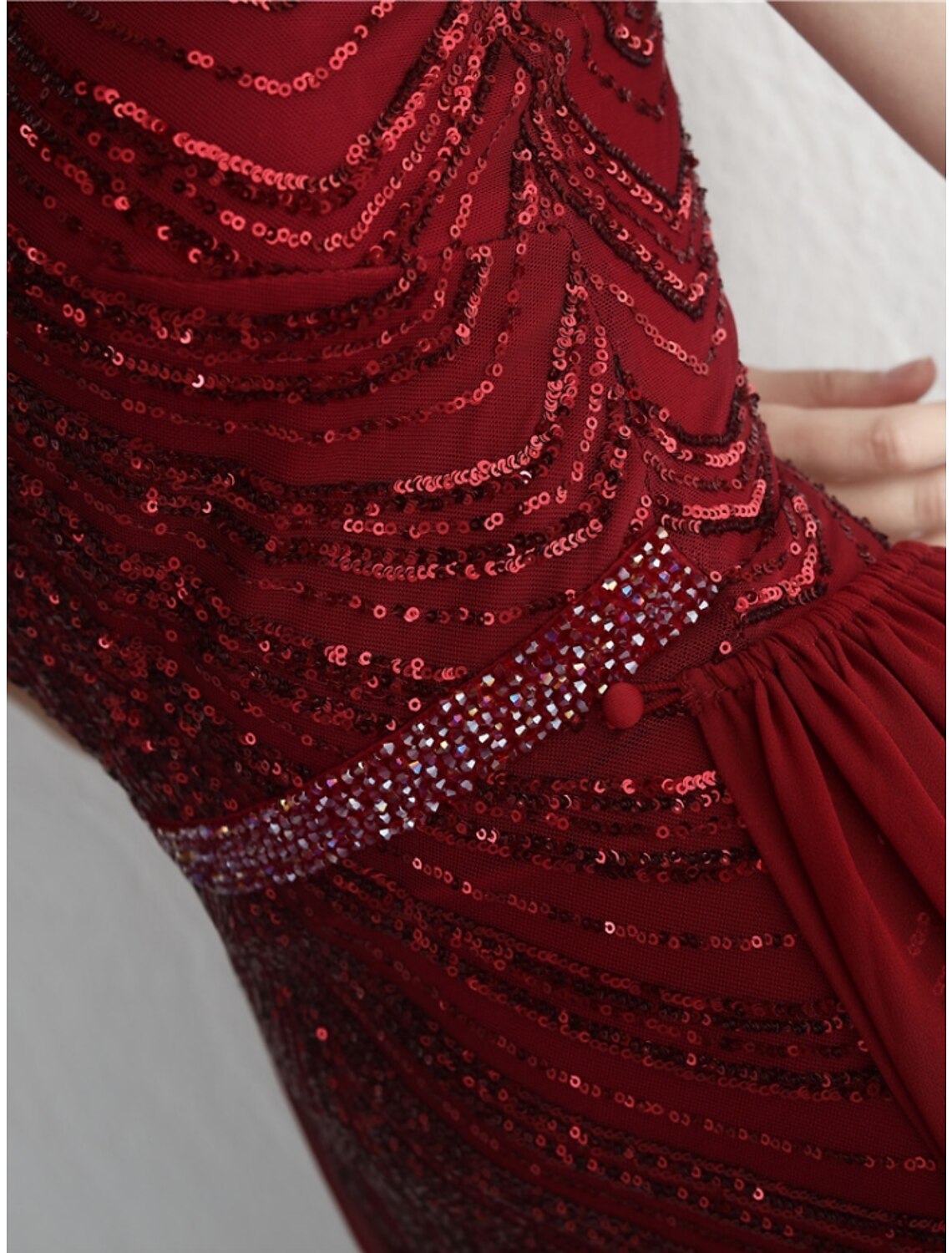 Mermaid / Trumpet Evening Gown Elegant Dress Formal Sweep / Brush Train Sleeveless Spaghetti Strap Chiffon with Glitter Pleats