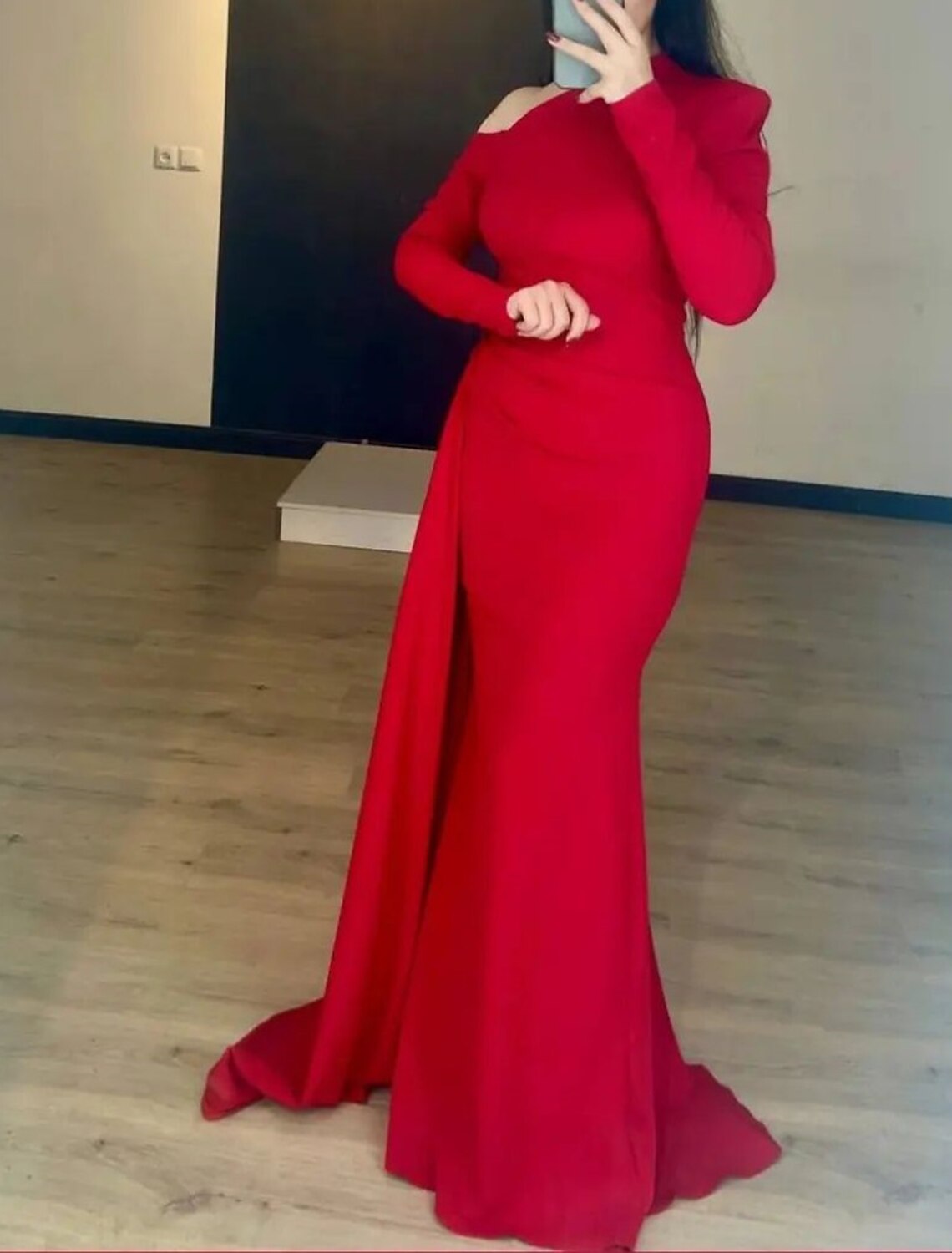 Mermaid / Trumpet Evening Gown Elegant Dress Formal Christmas Sweep / Brush Train Long Sleeve One Shoulder Satin with Overskirt