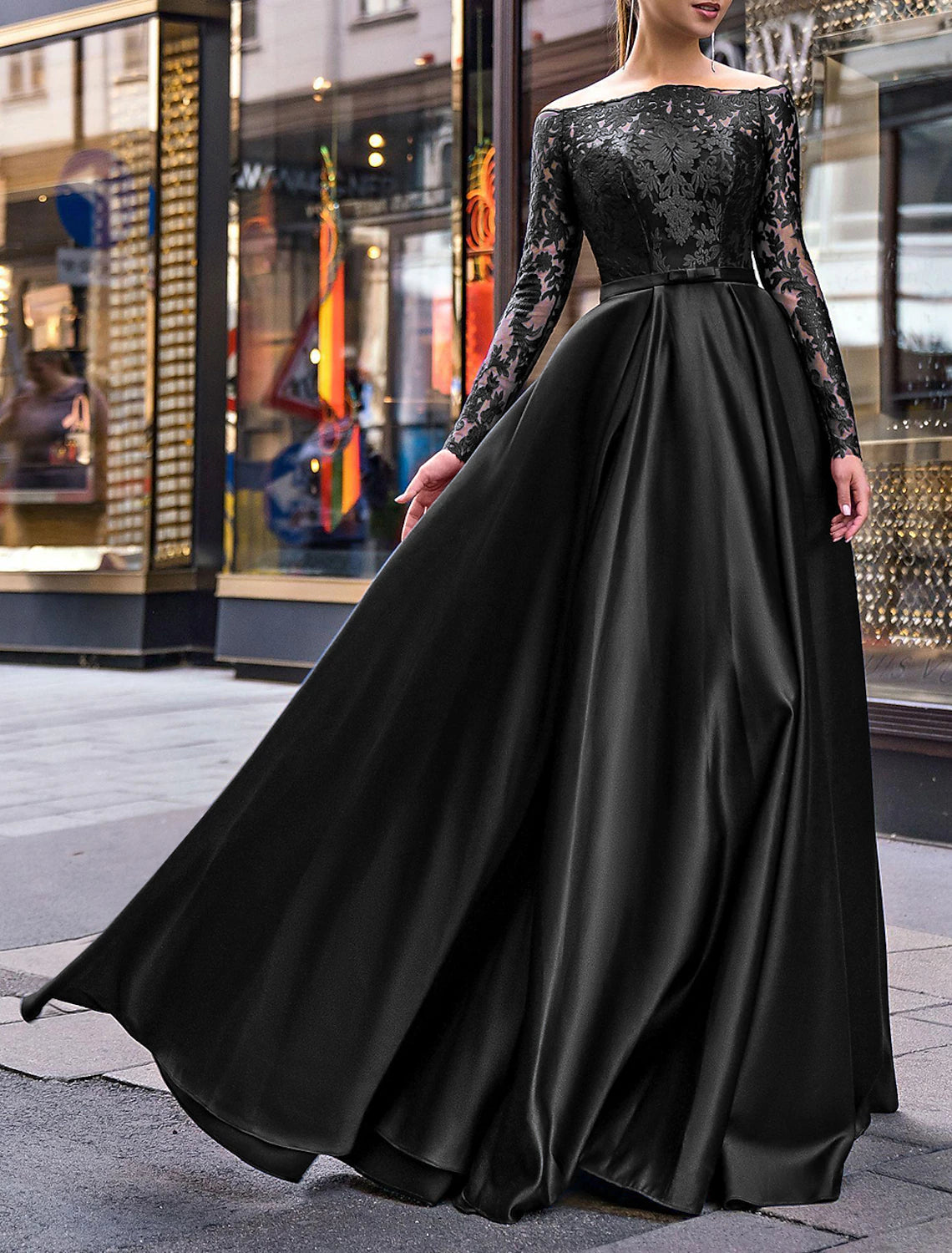 Burgundy Off-the-Shoulder A-Line Floor-Length Bridesmaid Dress with Lace Bodice