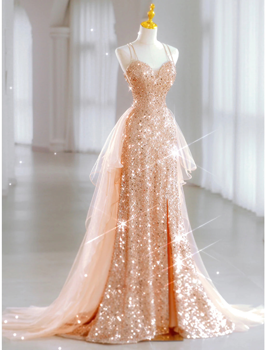 Rose Gold Sequin Sweetheart Sheath/Column Floor-Length Evening Dress