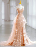 Rose Gold Sequin Sweetheart Sheath/Column Floor-Length Evening Dress