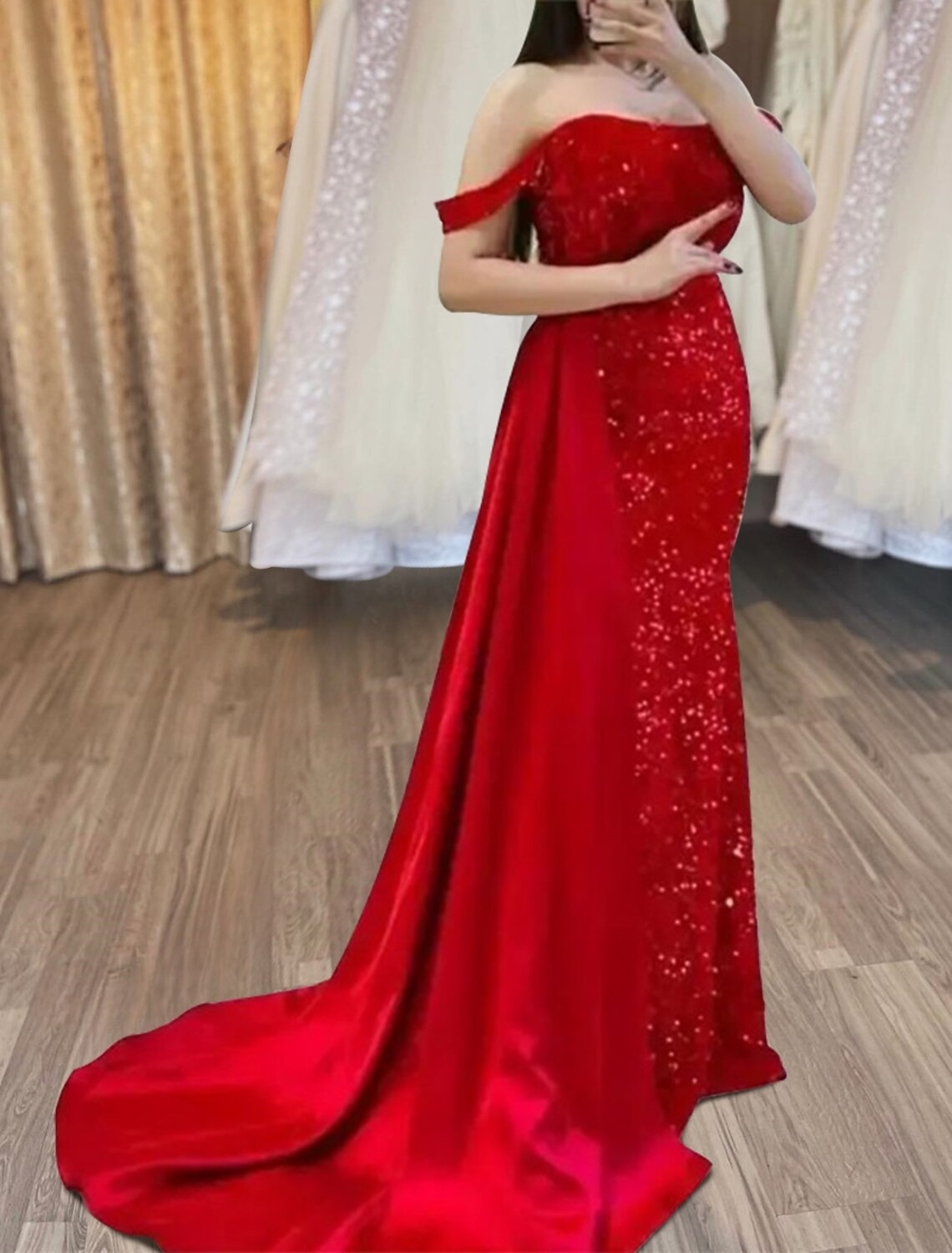 Mermaid / Trumpet Evening Gown Sparkle & Shine Dress Christmas Court Train Sleeveless Off Shoulder Sequined with Sequin Slit