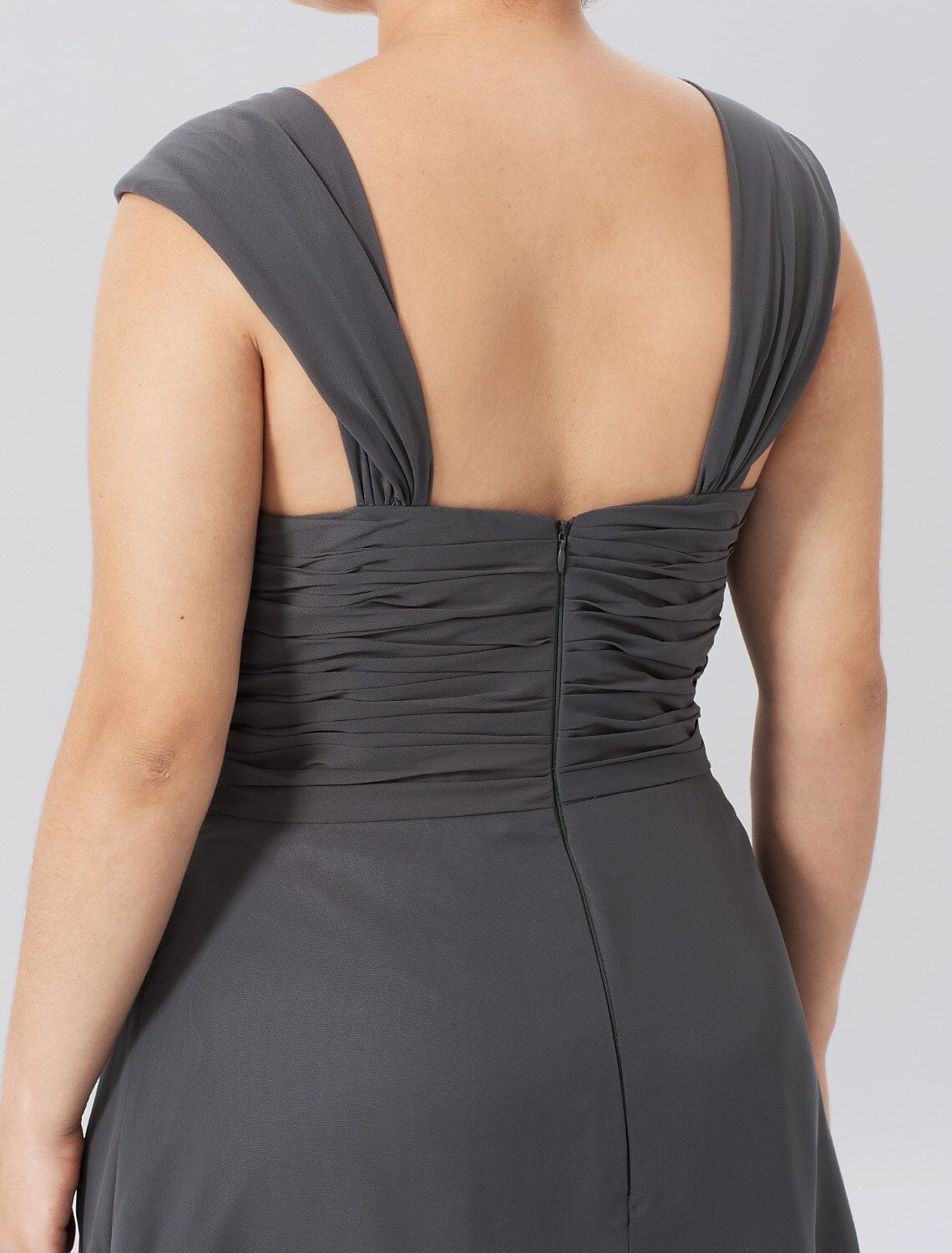 Abito da madre della sposa a trapezio, elegante, taglie forti, con spalline, lunghezza al ginocchio, in chiffon, senza maniche, con pieghe incrociate