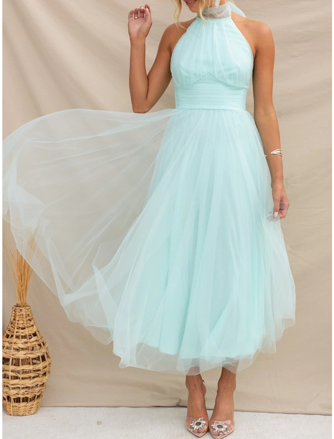 Women's Prom Dress Party Dress Homecoming Dress Long Dress Maxi Dress Black White Yellow Sleeveless Pure Color Mesh Summer Spring Halter Neck Fashion Evening Party Wedding Guest Vacation