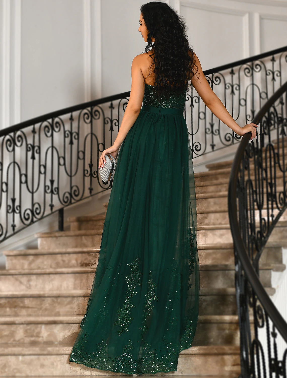 Mermaid Prom Dresses Emerald Green Dress Christmas Red Green Dress Wedding Guest Court Train Sleeveless Strapless Tulle with Slit Appliques 2025