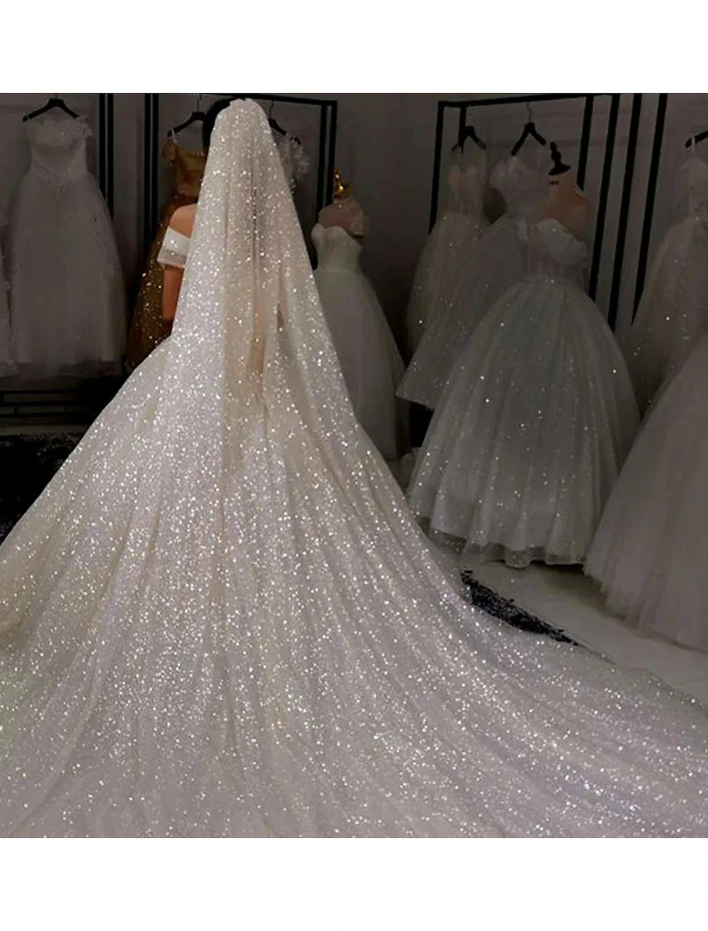 Velo da sposa Jimiss One-tier Sparkle &amp; Shine / Hyperbole Velo da cattedrale con paillettes 110,24 pollici (280 cm) Abito in tulle per stupire 2025