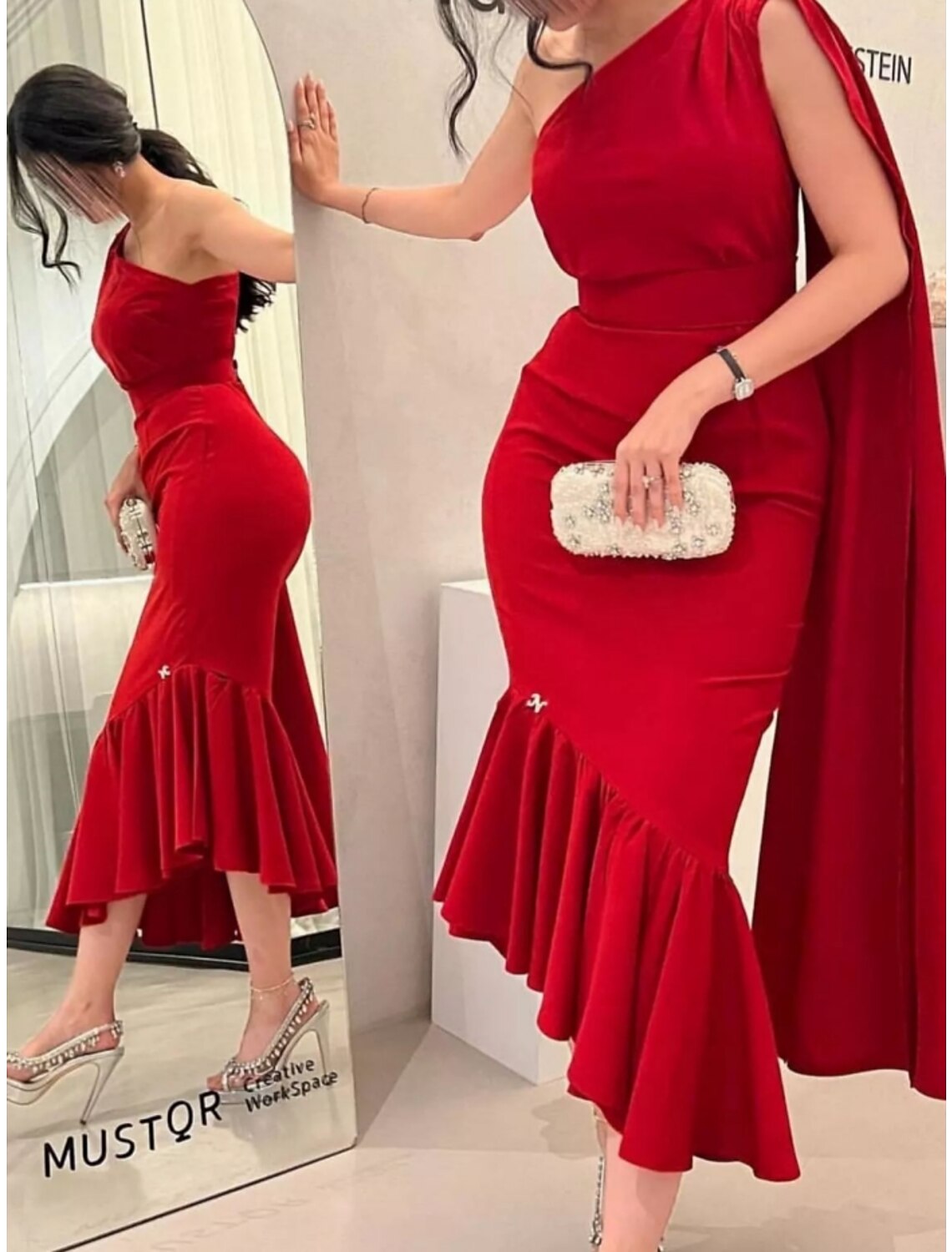 Mermaid / Trumpet Evening Gown Christmas Elegant Dress Formal Asymmetrical Sleeveless One Shoulder  Chiffon with Pleats Ruched