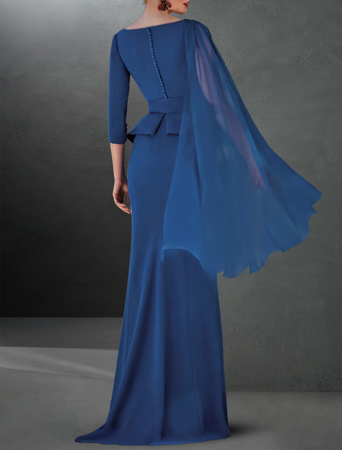 Mermaid / Trumpet Evening Gown Elegant Dress Formal Fall Sweep / Brush Train 3/4 Length Sleeve V Neck Belt / Sash  Chiffon with Buttons 2025