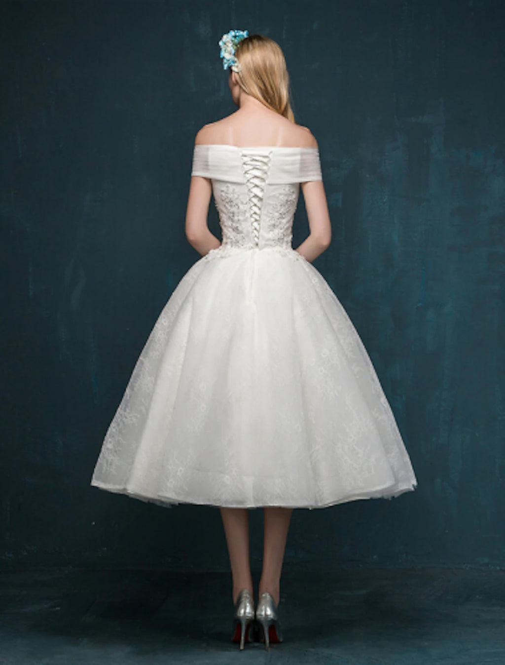 Vestidos de novia blancos de recepción, corte A, hombros descubiertos, mangas cortas, largo hasta la rodilla, de encaje, con cuentas y lentejuelas, para verano, bodas y fiestas, ropa para mujer