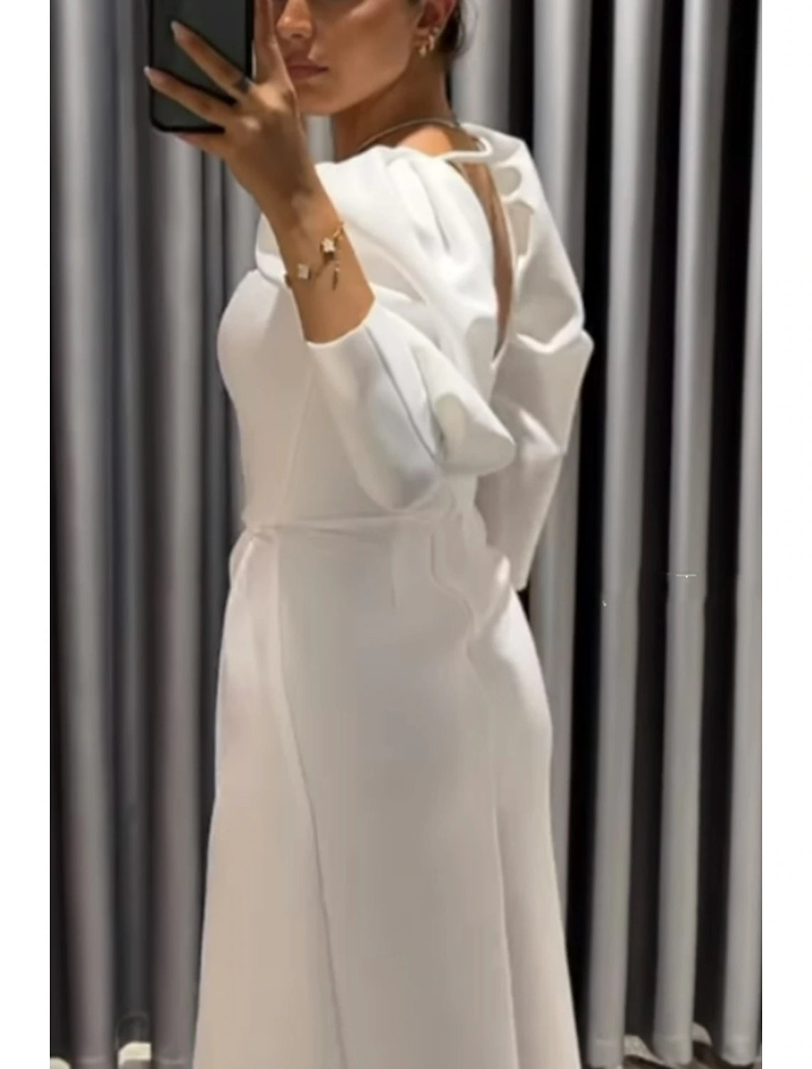 Sheath / Column Evening Gown Elegant Dress Formal Fall Asymmetrical 3/4 Length Sleeve Square Neck  Fabric with Ruched Slit