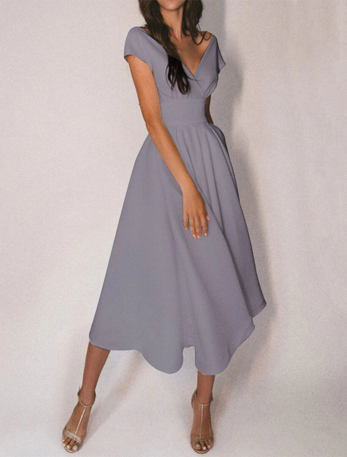 A-Line Cocktail Dresses Party Dress Homecoming Wedding Guest Tea Length Short Sleeve Off Shoulder  Fabric with Sleek Pure Color 2025