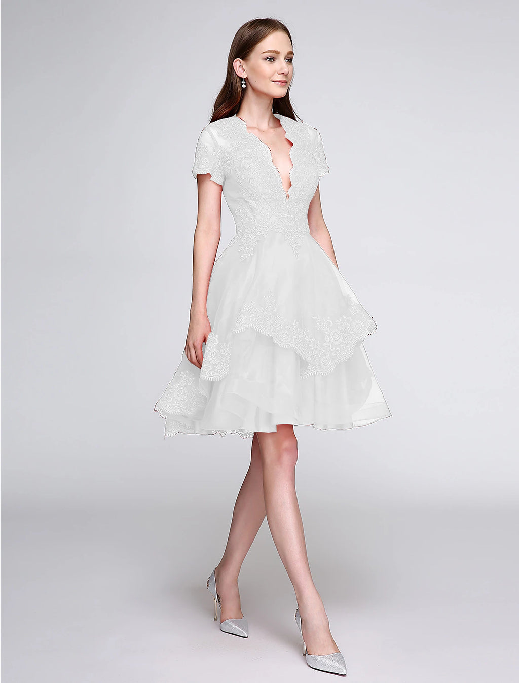 Black Chiffon A-Line Short Evening Dress with Plunging V-Neck