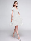 Black Chiffon A-Line Short Evening Dress with Plunging V-Neck