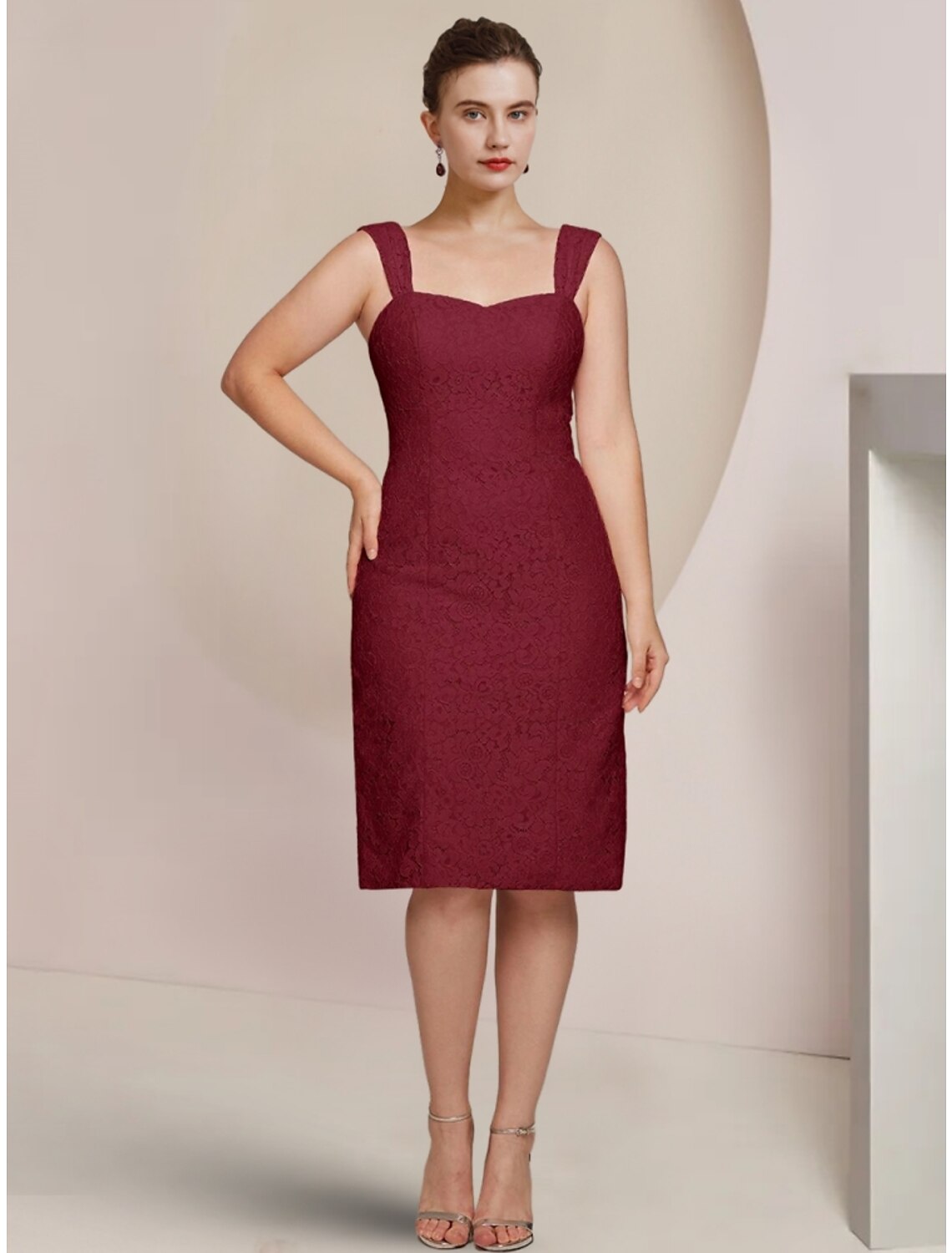Burgundy Chiffon A-Line Asymmetrical Dress with Square Neck, Lace High-Low Hem & Flowing Overlay