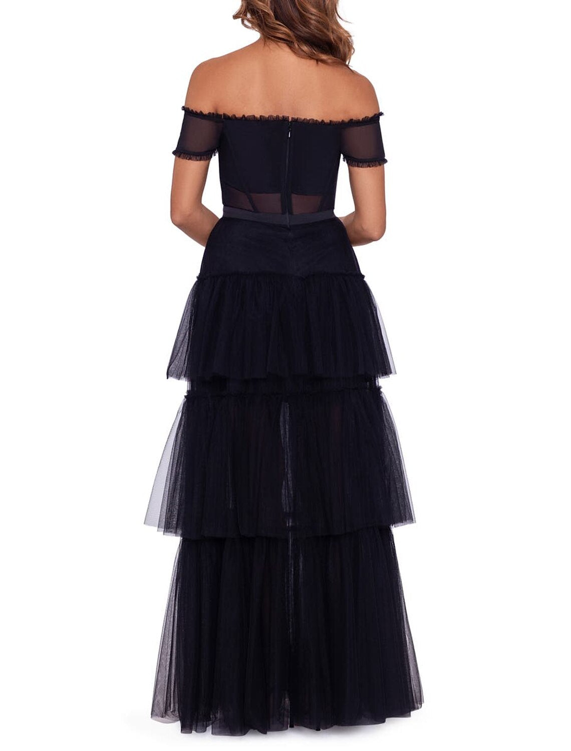 Black Off-the-Shoulder Tulle A-Line Floor-Length Evening Dress