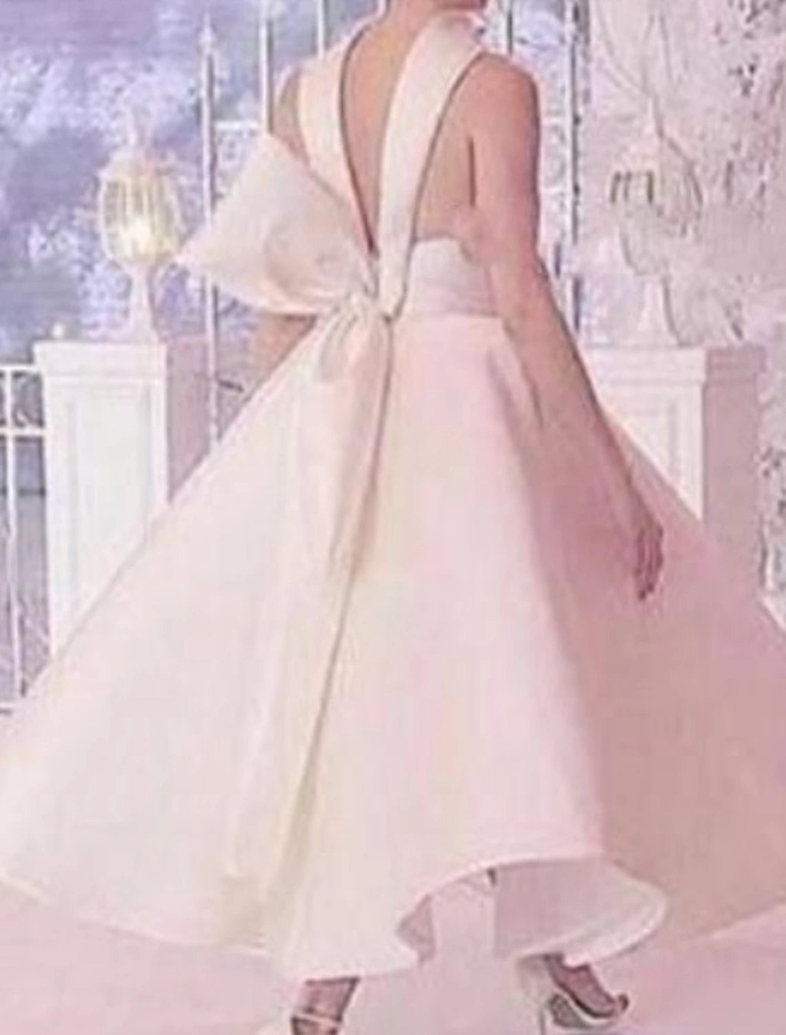 A-Line Vintage Sleeveless Halter Neck Satin with Sleek Bow(s) Ankle Length Homecoming Dress