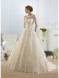 Illusion Lace Long Sleeve A-Line Floor-Length Bridesmaid Dress in Ivory