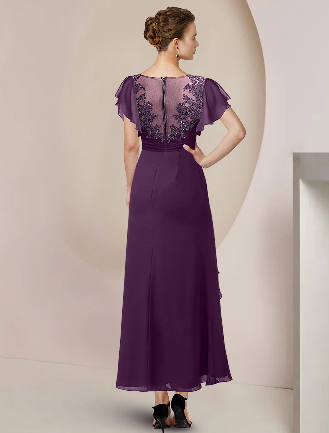 Purple Chiffon A-Line Floor-Length Evening Gown with Embellished Bodice