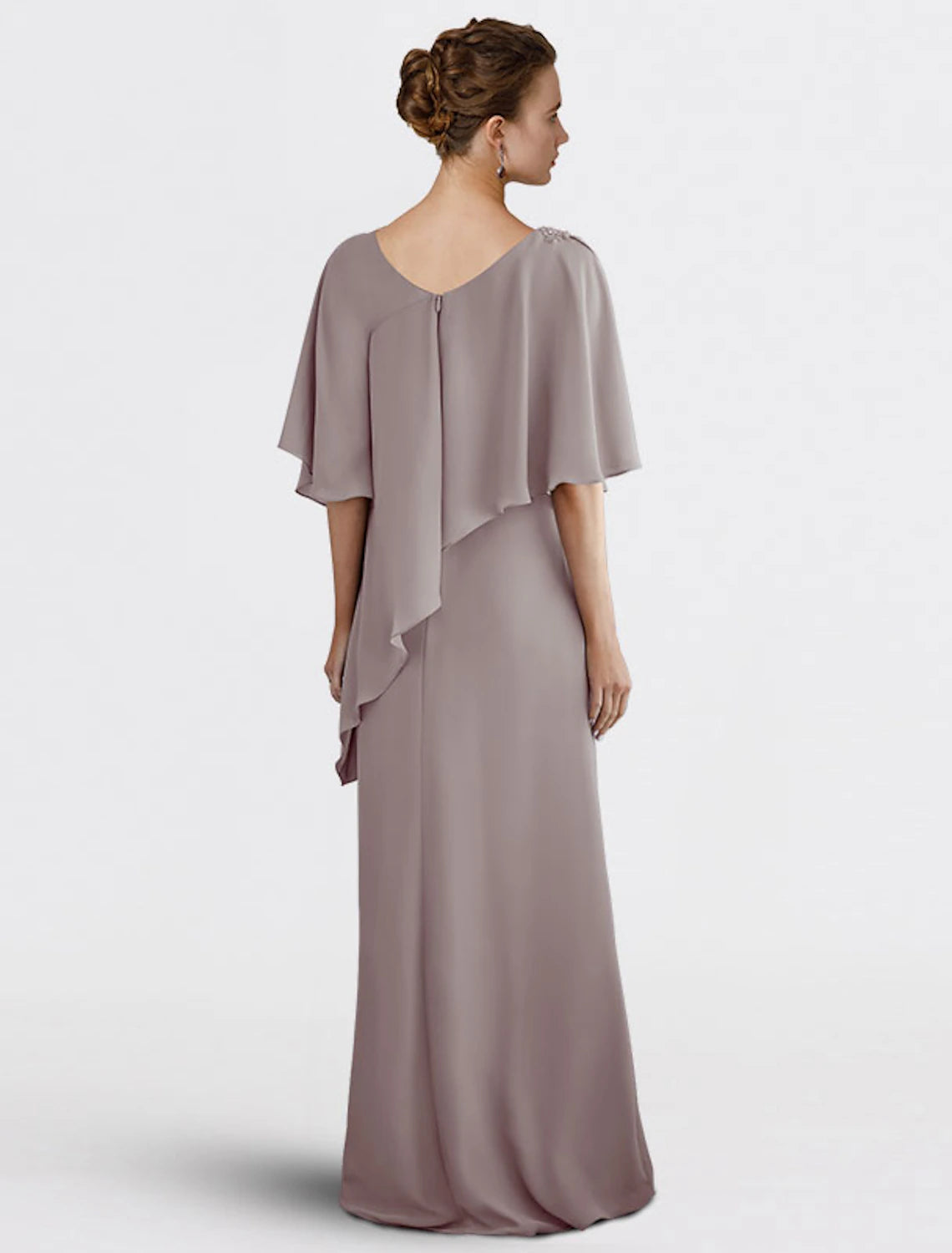 Abito da cerimonia per la madre della sposa, a tubino, elegante, con scollo a V, lunghezza al pavimento, in chiffon, manica corta, con perline, taglie forti