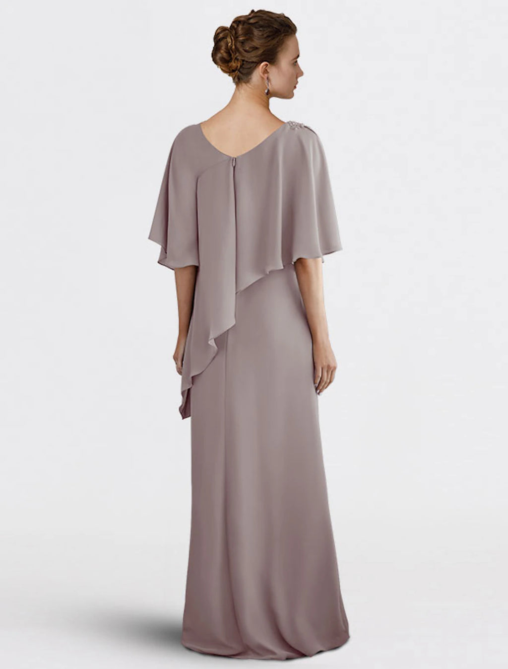 Mauve Chiffon Sheath/Column Floor-Length Evening Dress with Beaded Shoulder