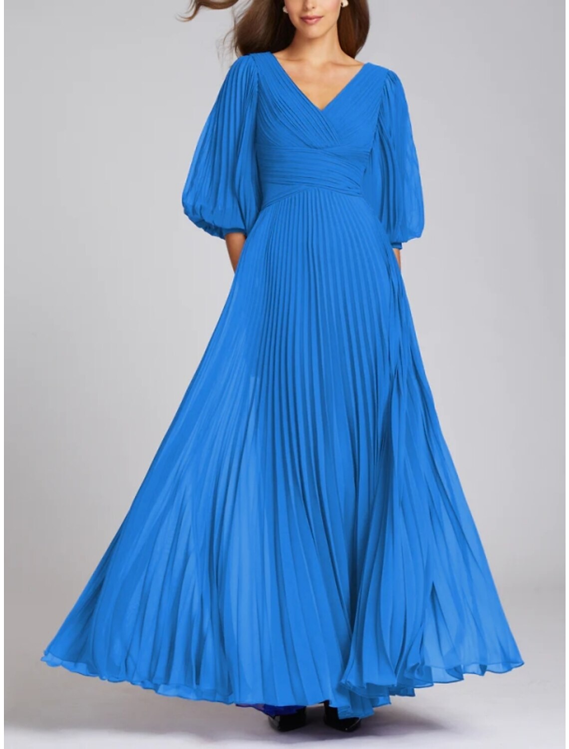 Pink Chiffon A-Line Off-the-Shoulder Floor-Length Evening Dress