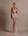 Rose Gold Sequin Mesh Mermaid Sweetheart Zipper Back Floor Length Dress Front View - Jimiss