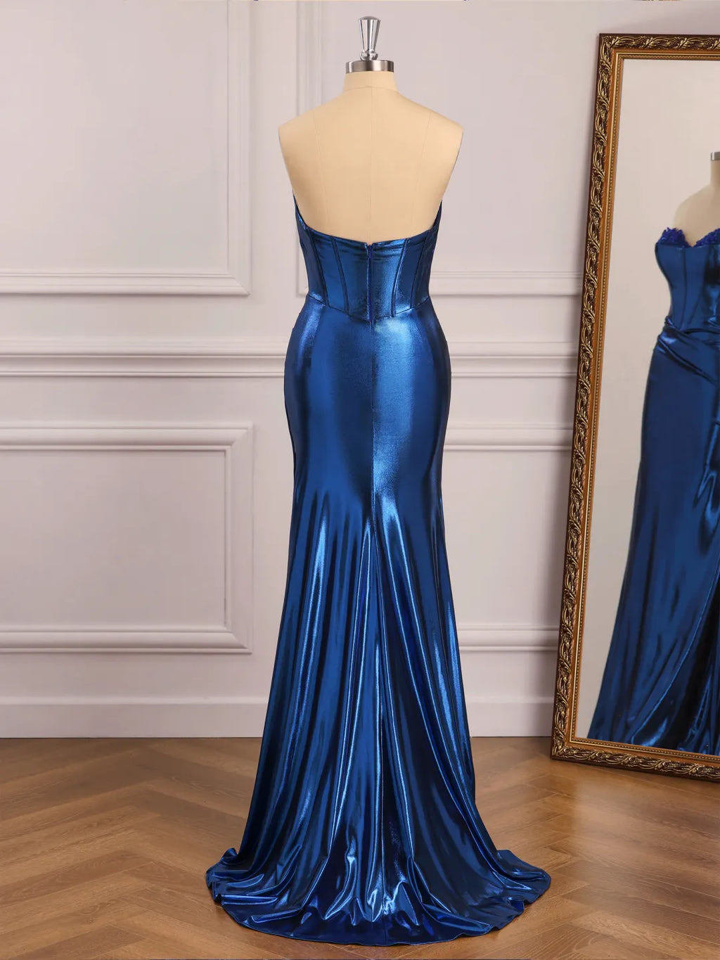 Royal Blue Metallic Stretch Satin Mermaid Sweetheart Floor-Length Dress - Jimiss
