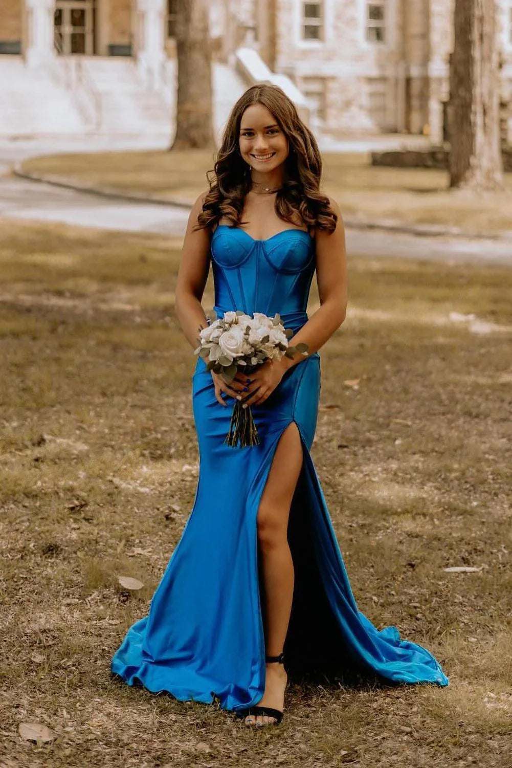 Royal Blue Satin Mermaid Sweetheart Low Back Floor-Length Dress - Jimiss