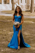 Royal Blue Satin Mermaid Sweetheart Low Back Floor-Length Dress - Jimiss