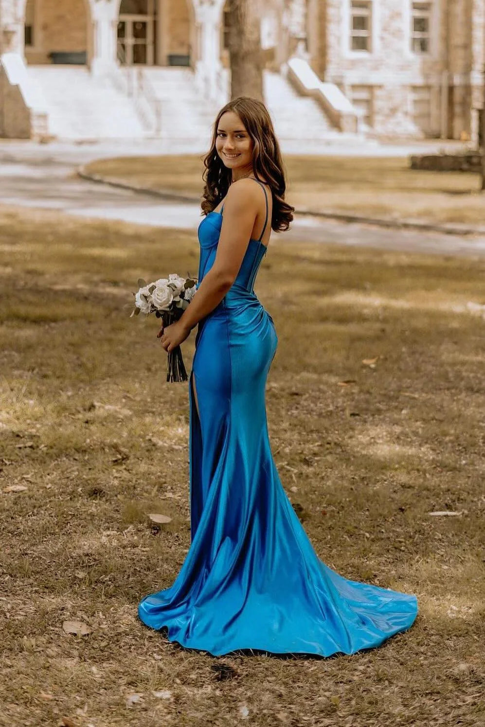 Royal Blue Satin Mermaid Sweetheart Low Back Floor-Length Dress - Jimiss