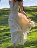 Ivory Chiffon A-Line Ankle-Length Halter V-neck Backless Dress