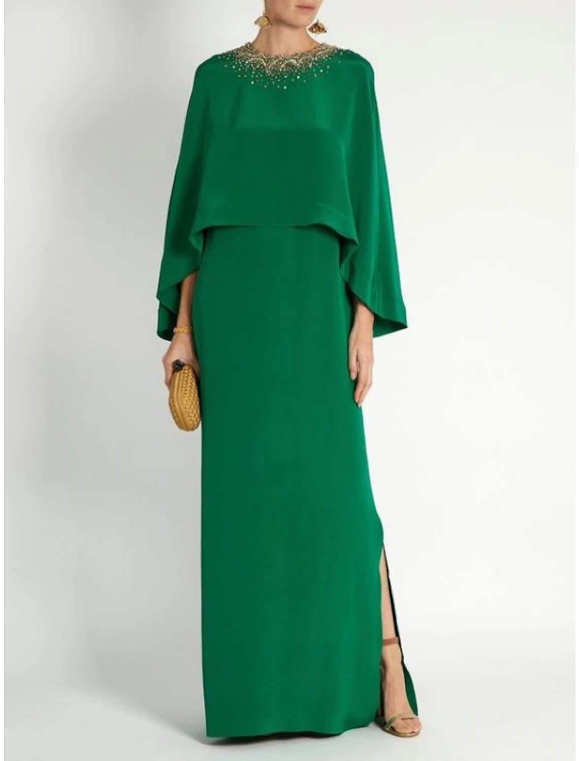 Sheath / Column Mother of the Bride Dress Formal Elegant Party Jewel Neck Ankle Length  Chiffon Long Sleeve with Sequin Split Front