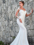 Ivory Satin Mermaid Floor-Length Dress with Illusion Lace Long Sleeves