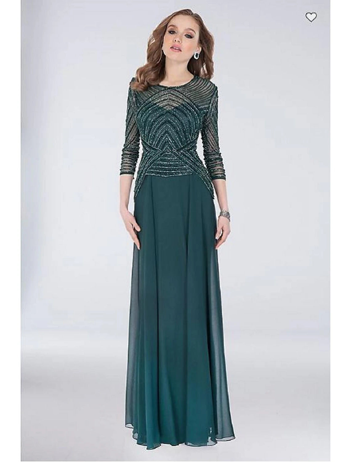 Vestido de madre de la novia con corte tubo/columna, formal, escote joya, largo hasta el suelo, poliéster, manga 3/4, sin pliegues, con abalorios