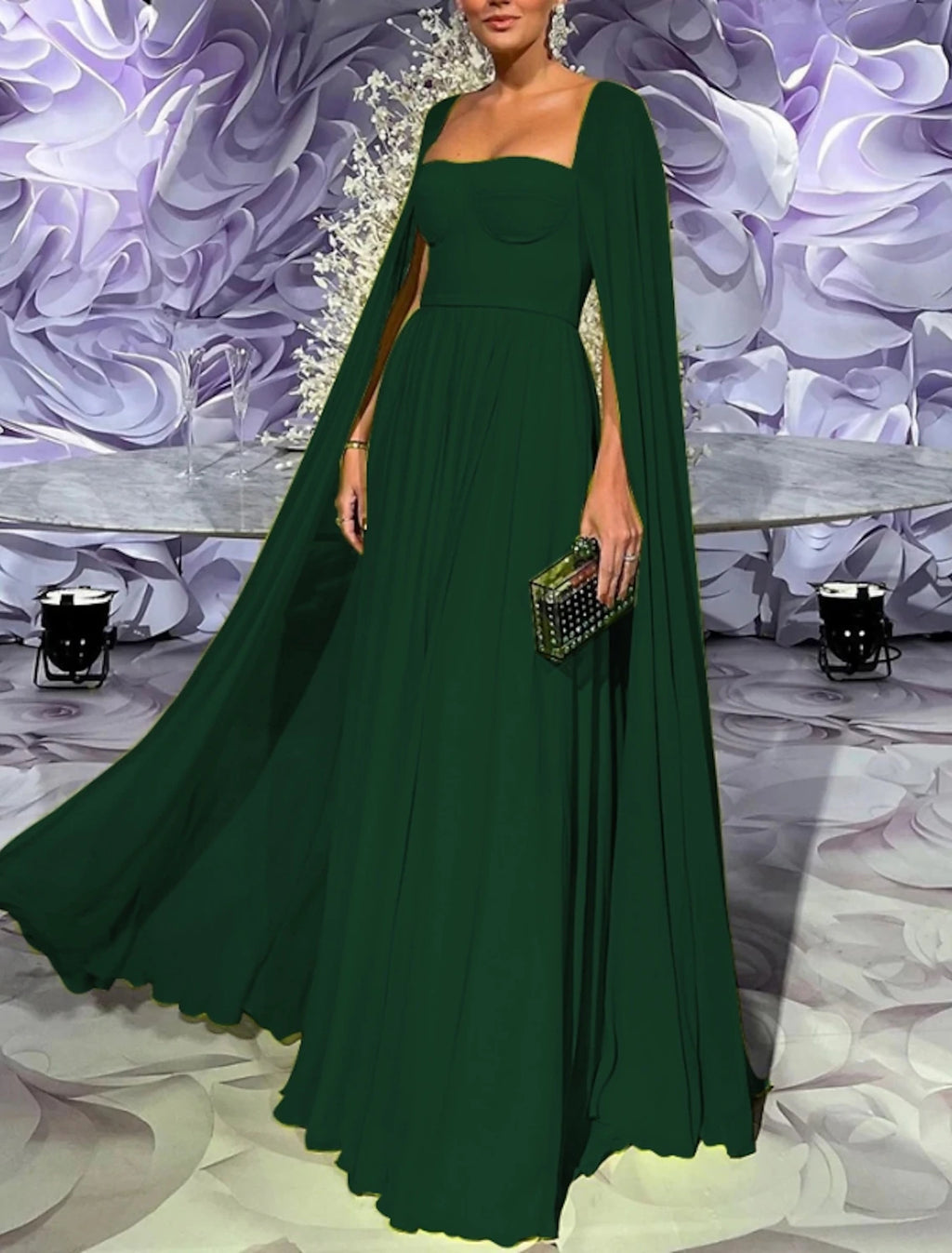Emerald Chiffon A-Line Floor-Length Bridesmaid Dress