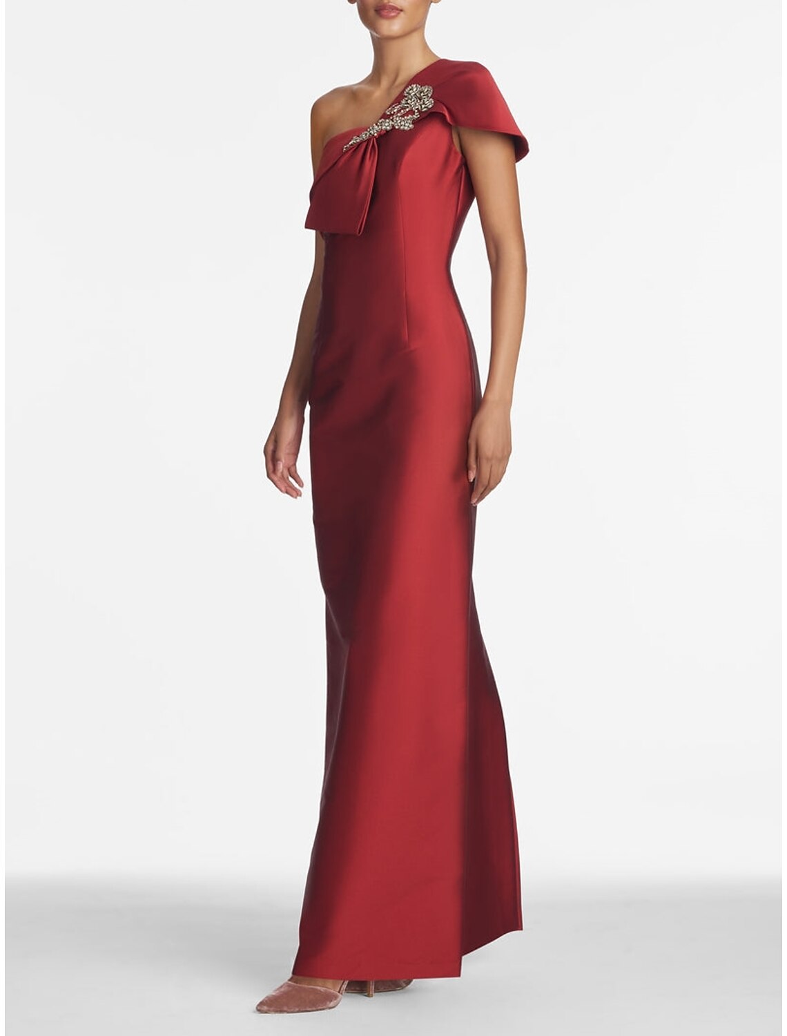 Sheath / Column Evening Gown Elegant Christmas Dress Formal Floor Length Sleeveless One Shoulder Satin with Crystals Shouder Flower