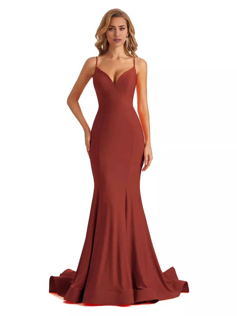 Vestido de dama de honor largo, formal, sin mangas, con escote en V y tirantes finos, de sirena, sexy