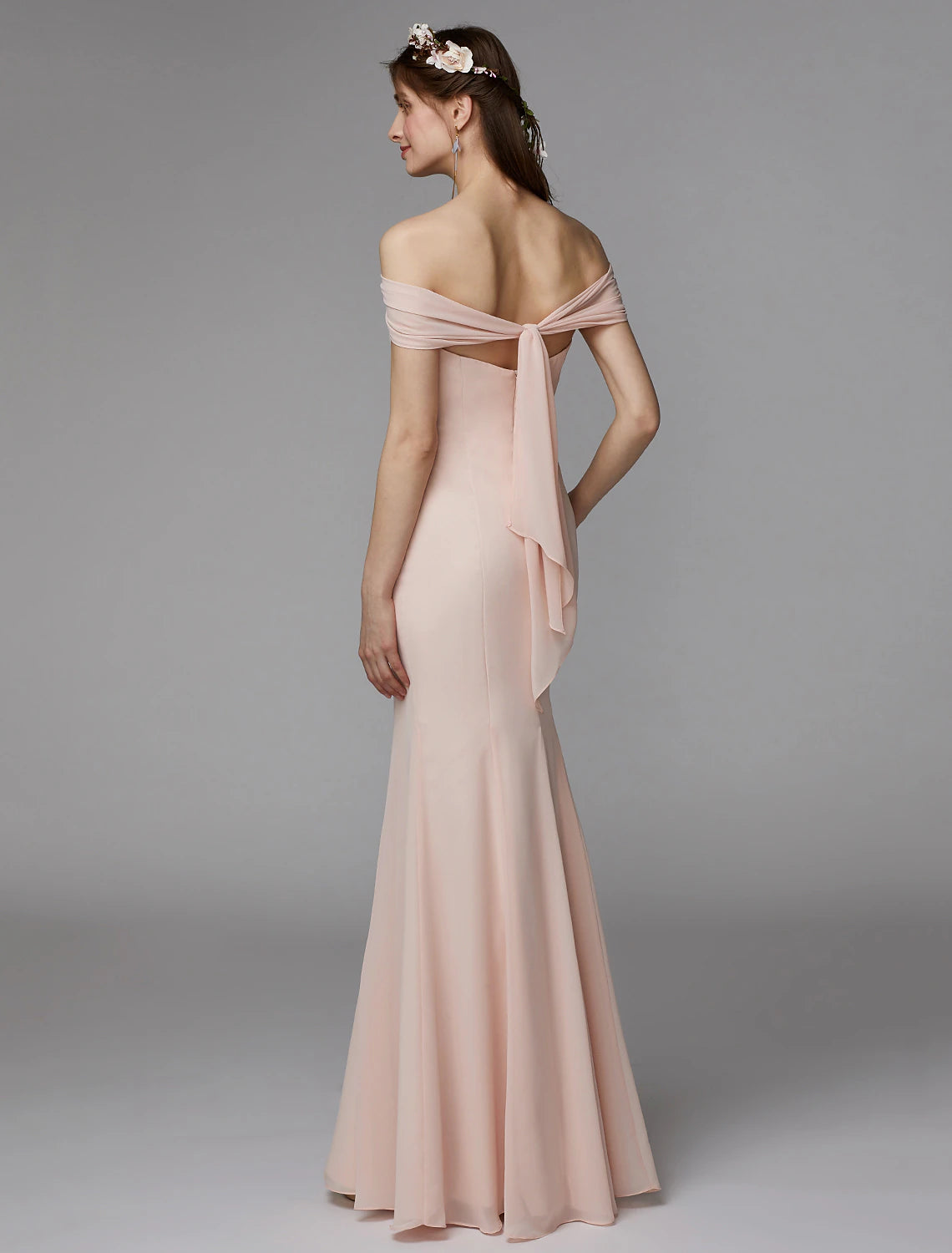 Blushing Pink Off-the-Shoulder Mermaid Floor-Length Bridesmaid Dress