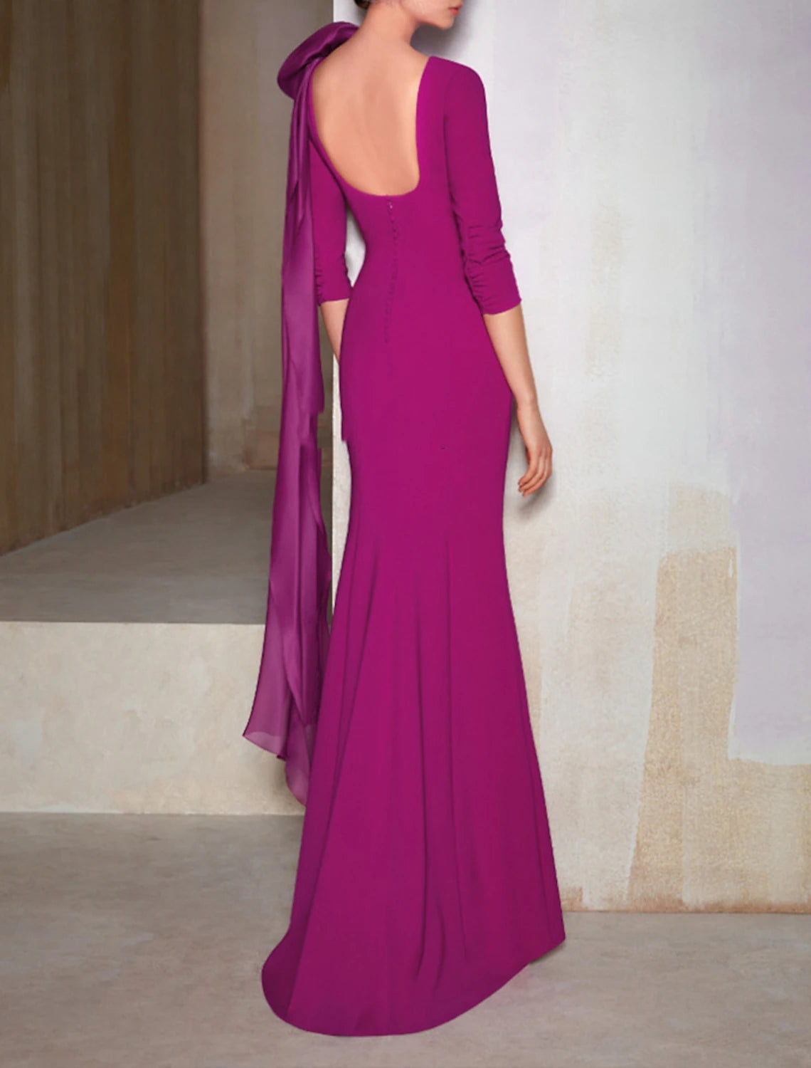 Mermaid / Trumpet Evening Gown Floral Dress Formal Wedding Party Dress Floor Length 3/4 Length Sleeve Jewel Neck  Chiffon with Shouder Flower