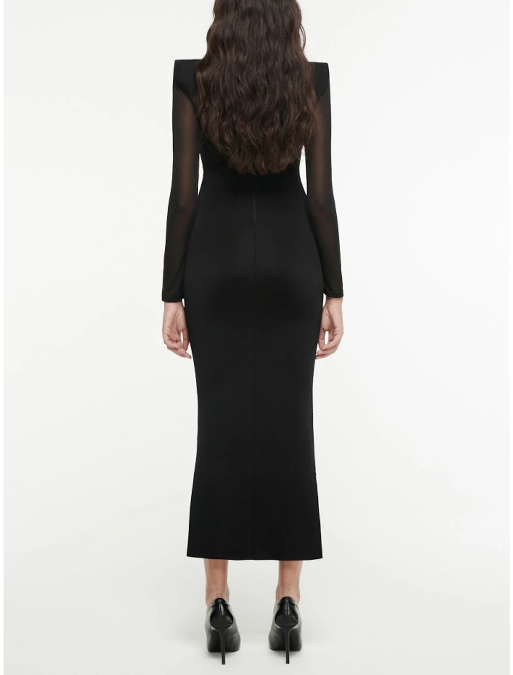 Black Crepe Illusion Neck Sheath/column Midi Dress