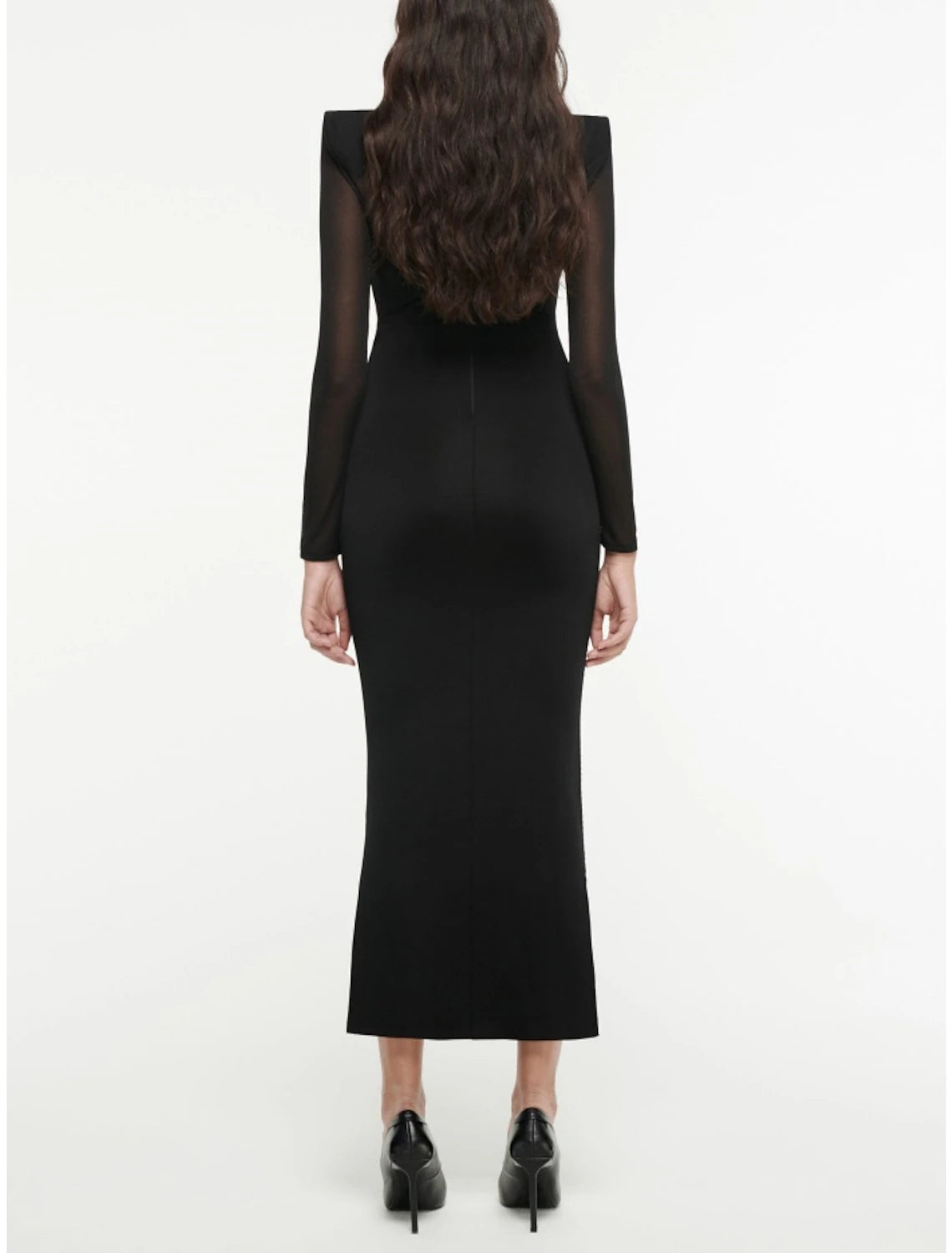 Black Crepe Illusion Neck Sheath/column Midi Dress