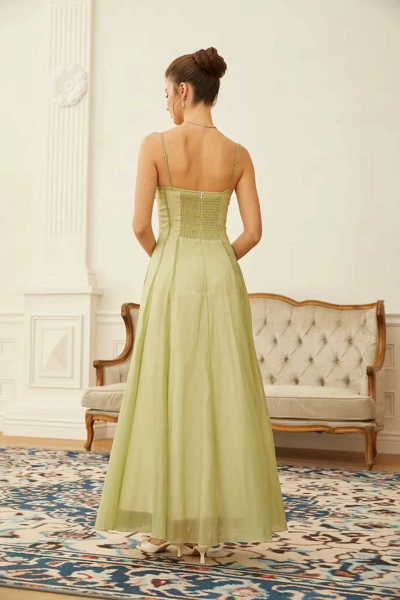 Sage Green Chiffon A-Line Straight Across Zipper Back Floor Length Dress Back View - Jimiss