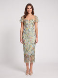 Sage Green Mesh Sheath Column Sweetheart Zipper Back Midi Dress - Jimiss