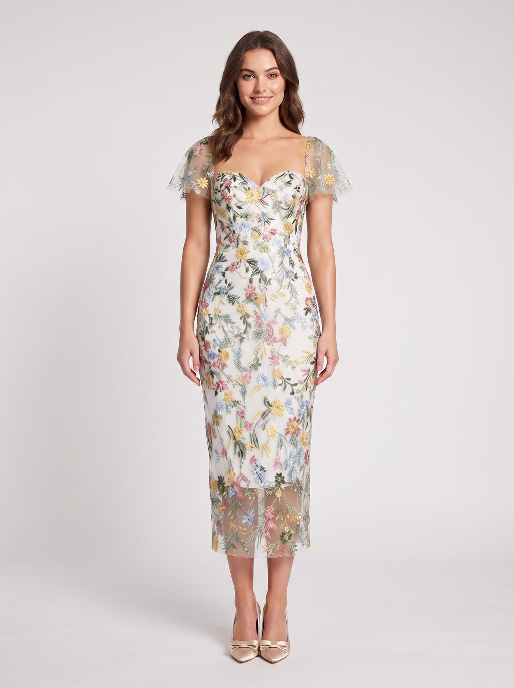 Sage Green Mesh Sheath Column Sweetheart Zipper Back Midi Dress - Jimiss