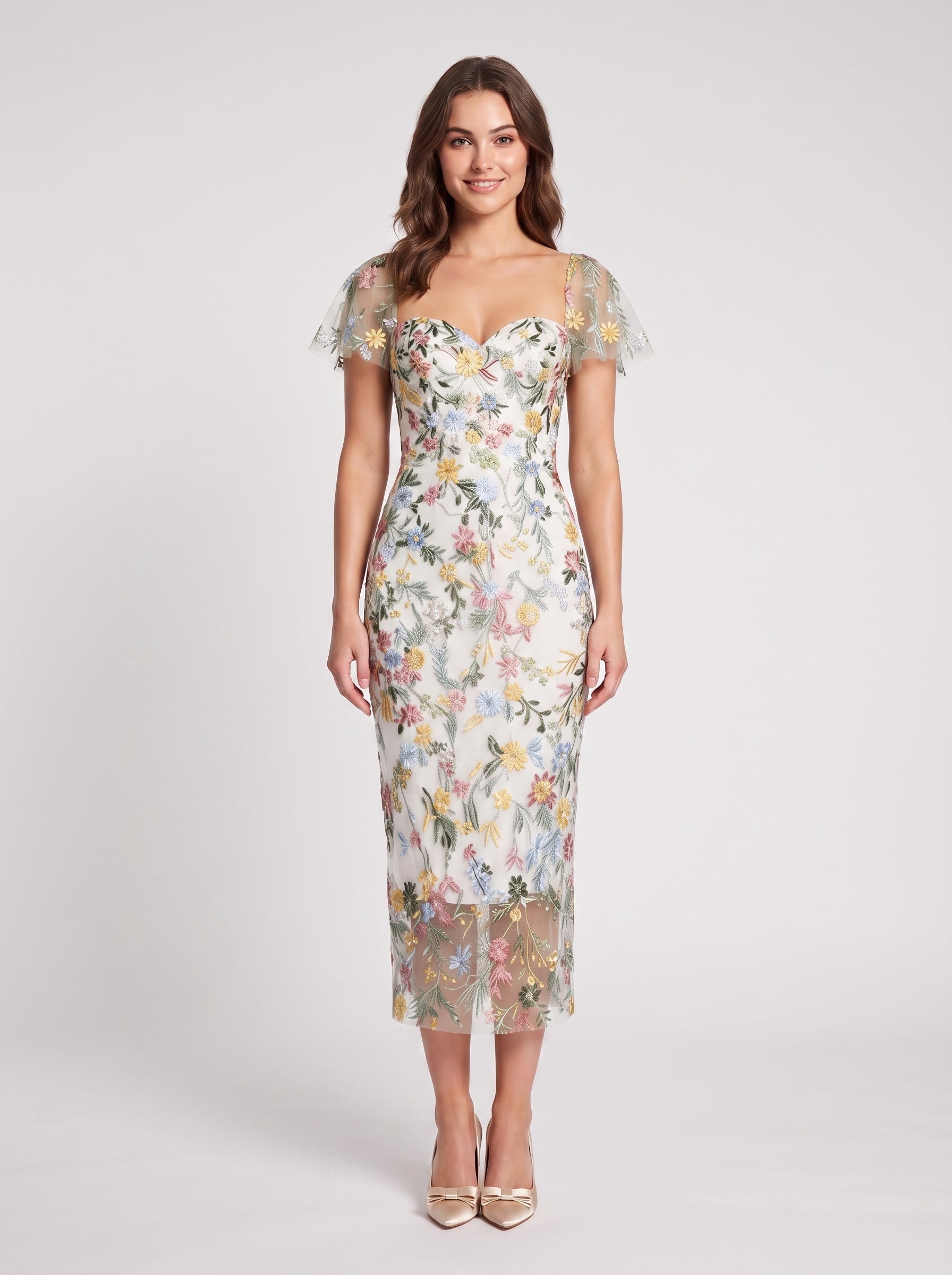 Sage Green Mesh Sheath Column Sweetheart Zipper Back Midi Dress - Jimiss