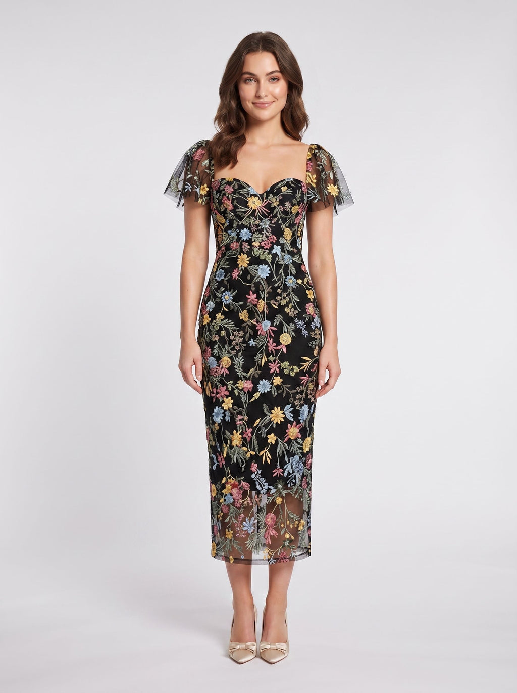 Sage Green Mesh Sheath Column Sweetheart Zipper Back Midi Dress - Jimiss